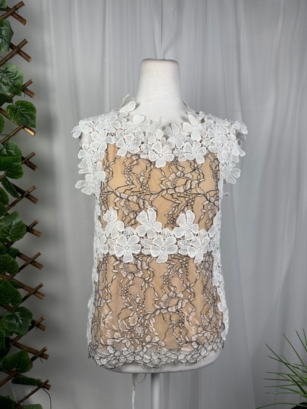Listicle White Floral Lace Shell with Nude Slip